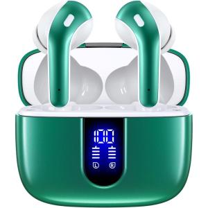 imageTAGRY Bluetooth Headphones True Wireless Earbuds 60H Playback LED Power Display Earphones with Wireless Charging Case IPX5 Waterproof inEar Ear buds with Mic for TV Smart Phone Laptop Computer SportsForest Green