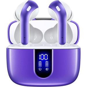 imageTAGRY Bluetooth Headphones True Wireless Earbuds 60H Playback LED Power Display Earphones with Wireless Charging Case IPX5 Waterproof inEar Ear buds with Mic for TV Smart Phone Laptop Computer SportsPhantom Purple