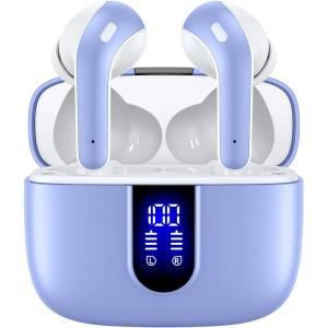 imageTAGRY Bluetooth Headphones True Wireless Earbuds 60H Playback LED Power Display Earphones with Wireless Charging Case IPX5 Waterproof inEar Ear buds with Mic for TV Smart Phone Laptop Computer SportsPurple