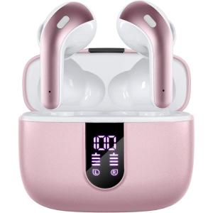 imageTAGRY Bluetooth Headphones True Wireless Earbuds 60H Playback LED Power Display Earphones with Wireless Charging Case IPX5 Waterproof inEar Ear buds with Mic for TV Smart Phone Laptop Computer SportsPink
