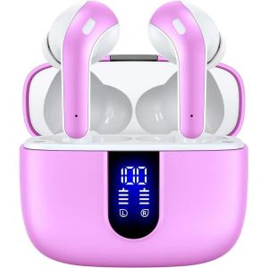 imageTAGRY Bluetooth Headphones True Wireless Earbuds 60H Playback LED Power Display Earphones with Wireless Charging Case IPX5 Waterproof inEar Ear buds with Mic for TV Smart Phone Laptop Computer SportsSunset Pink